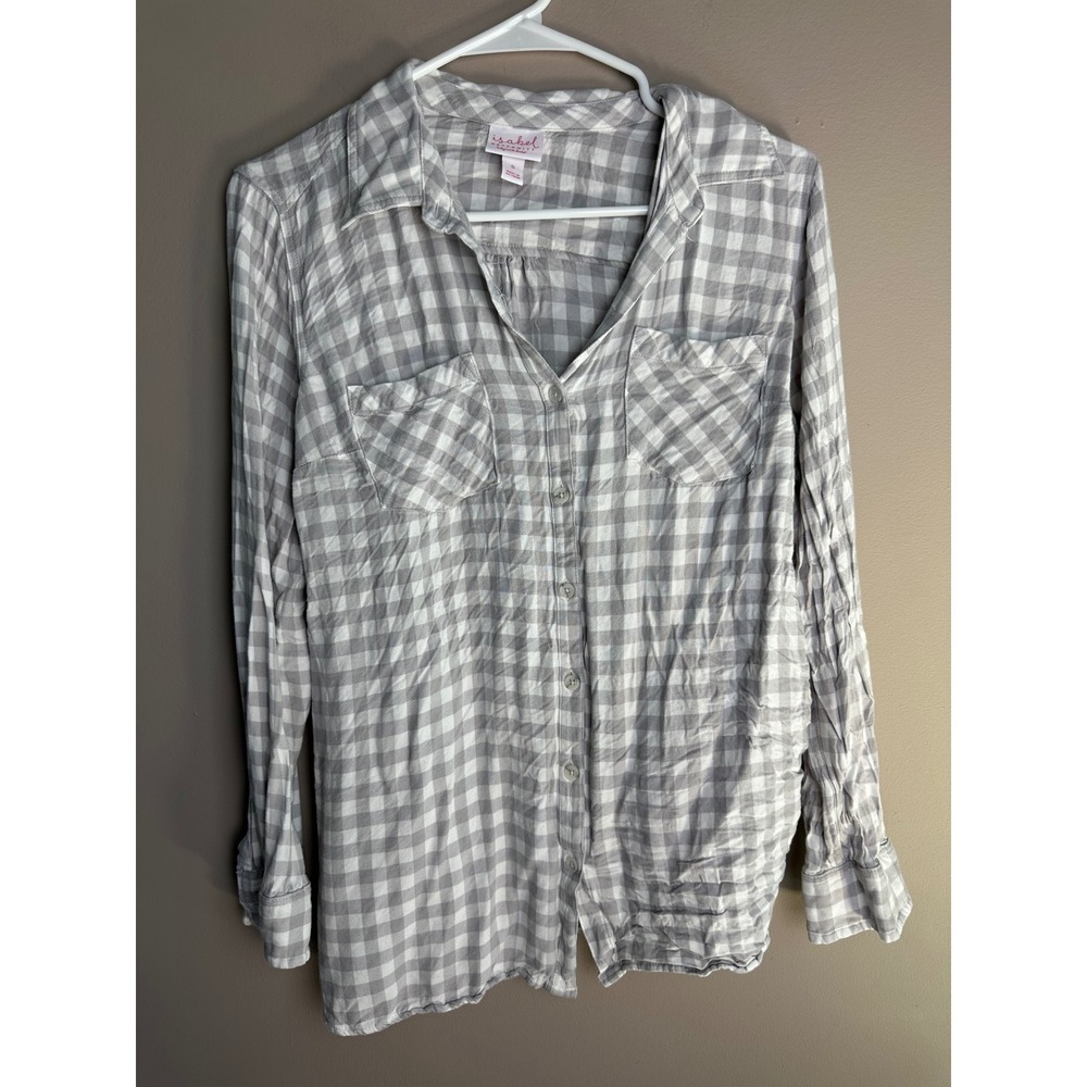 Isabel Maternity Grey Gingham Button Down Long Sleeve Tie Back Shirt Small